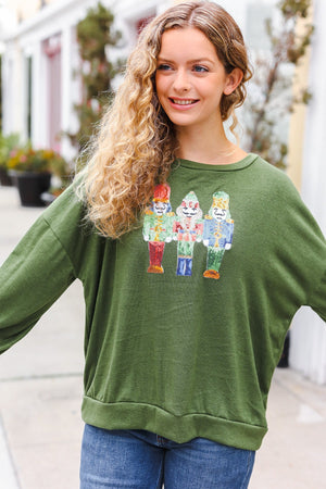 Be Merry Forest Green Nutcracker Sequin Hacci Top - Coeur de la Mode