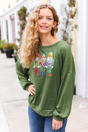 Be Merry Forest Green Nutcracker Sequin Hacci Top - Coeur de la Mode