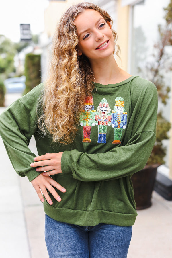 Be Merry Forest Green Nutcracker Sequin Hacci Top - Coeur de la Mode
