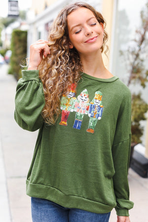 Be Merry Forest Green Nutcracker Sequin Hacci Top - Coeur de la Mode