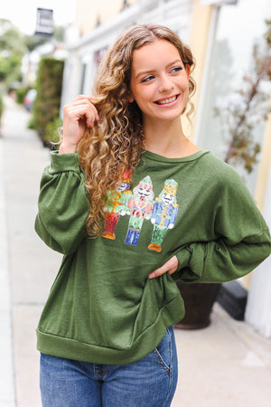 Be Merry Forest Green Nutcracker Sequin Hacci Top - Coeur de la Mode