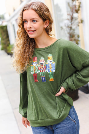 Be Merry Forest Green Nutcracker Sequin Hacci Top - Coeur de la Mode
