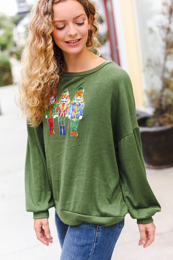 Be Merry Forest Green Nutcracker Sequin Hacci Top - Coeur de la Mode
