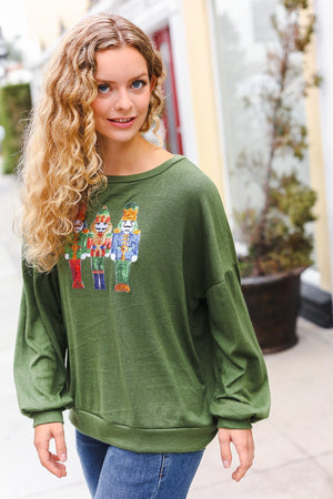 Be Merry Forest Green Nutcracker Sequin Hacci Top - Coeur de la Mode