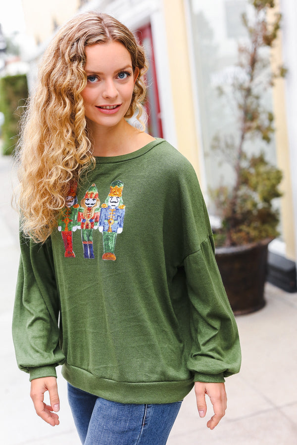 Be Merry Forest Green Nutcracker Sequin Hacci Top - Coeur de la Mode