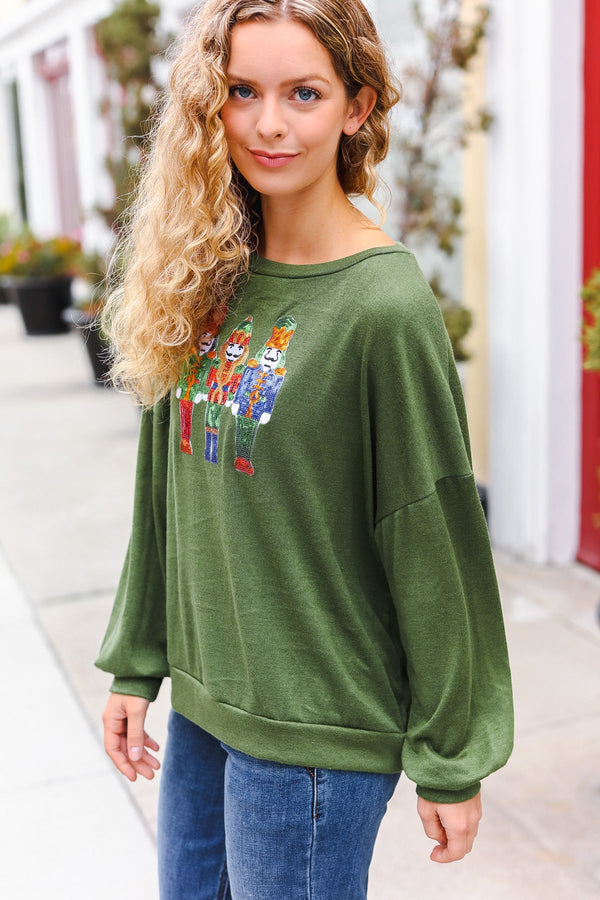 Be Merry Forest Green Nutcracker Sequin Hacci Top - Coeur de la Mode