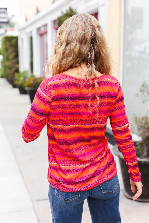 Be Bold Flame & Magenta Striped Cable Knit Print Hacci Top - Coeur de la Mode