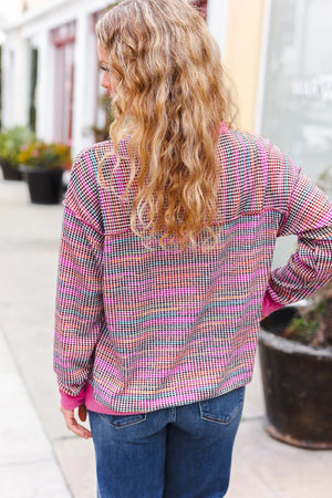 Bring Joy Magenta Multicolor Textured Waffle Knit Sweater - Coeur de la Mode