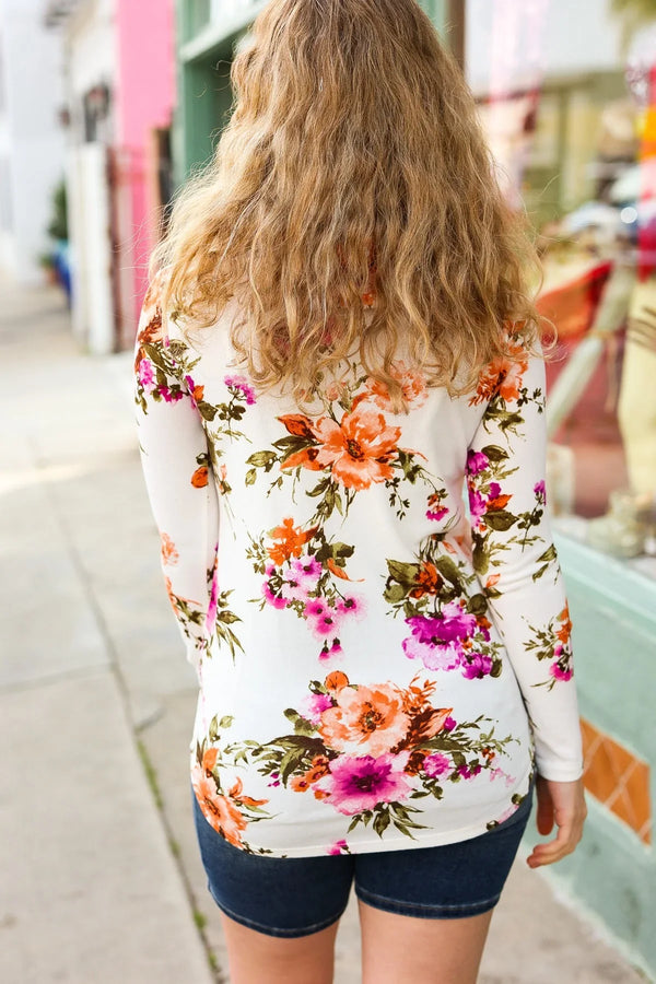 Just My Type Cream Floral Cowl Neck Sweater Top - Coeur de la Mode