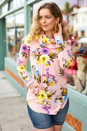 Just My Type Pink Floral Cowl Neck Sweater Top - Coeur de la Mode