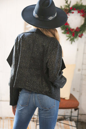 Black Holiday Matte Foiled Cheetah Print Blazer Jacket - Coeur de la Mode