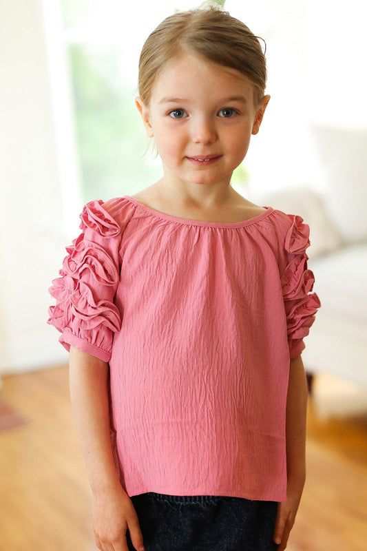 Kids Lovely Rose Ruffle Sleeve Side Slit Top