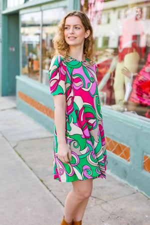 Feeling Bold Fuchsia & Green Abstract Floral Print Dress - Coeur de la Mode