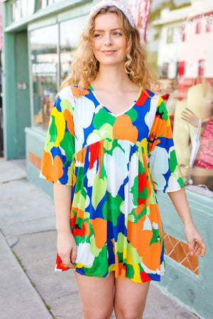 Bright Thoughts Green Floral Print V Neck Babydoll Dress - Coeur de la Mode
