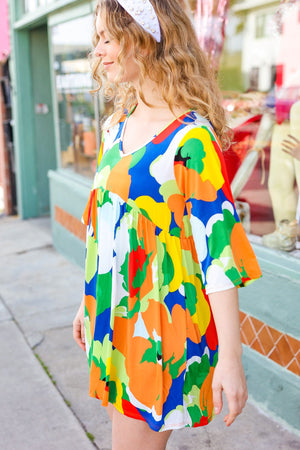 Bright Thoughts Green Floral Print V Neck Babydoll Dress - Coeur de la Mode