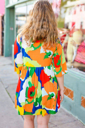 Bright Thoughts Green Floral Print V Neck Babydoll Dress - Coeur de la Mode