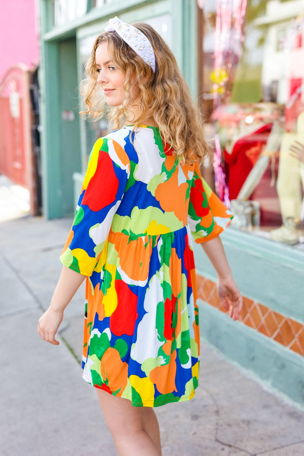 Bright Thoughts Green Floral Print V Neck Babydoll Dress - Coeur de la Mode
