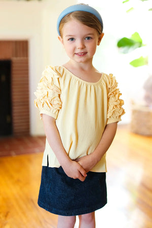 Kids Lovely Lemon Ruffle Sleeve Side Slit Top - Coeur de la Mode