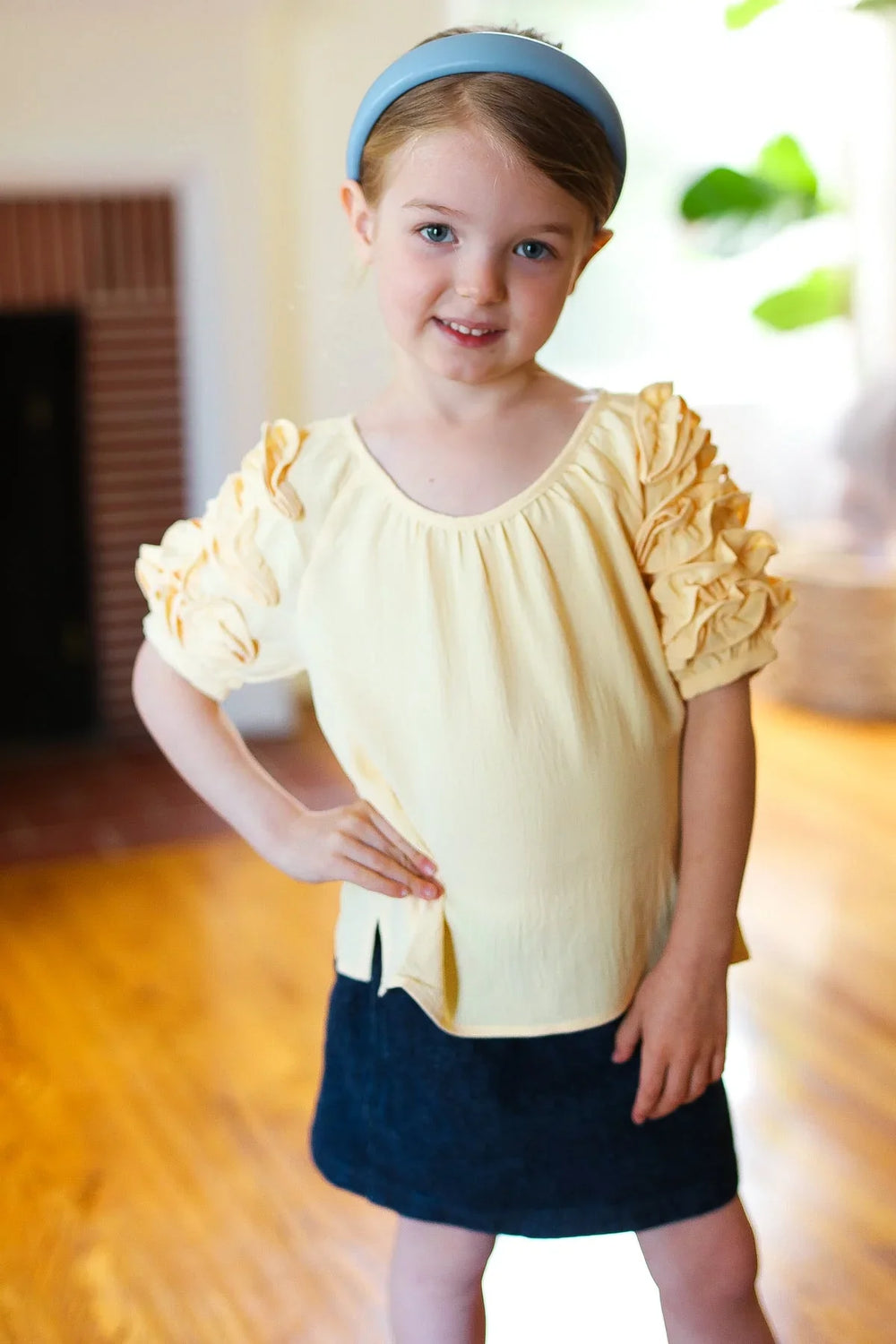Kids Lovely Lemon Ruffle Sleeve Side Slit Top - Coeur de la Mode