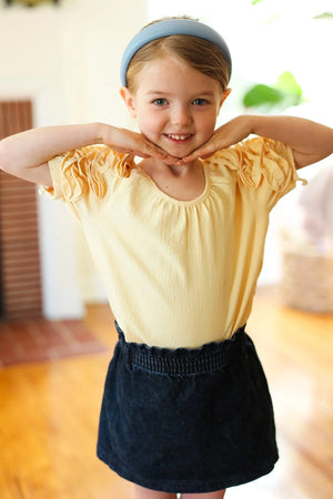 Kids Lovely Lemon Ruffle Sleeve Side Slit Top - Coeur de la Mode