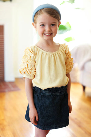 Kids Lovely Lemon Ruffle Sleeve Side Slit Top - Coeur de la Mode