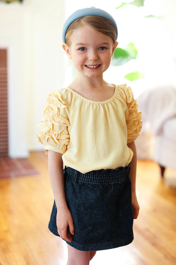 Kids Lovely Lemon Ruffle Sleeve Side Slit Top - Coeur de la Mode