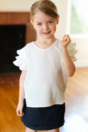 Kids Lovable Linen Feel V Neck Ruffle Sleeve Top - Coeur de la Mode