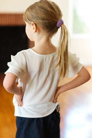 Kids Lovable Linen Feel V Neck Ruffle Sleeve Top - Coeur de la Mode