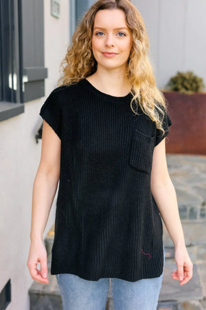 Best In Bold Black Dolman Ribbed Knit Sweater Top - Coeur de la Mode