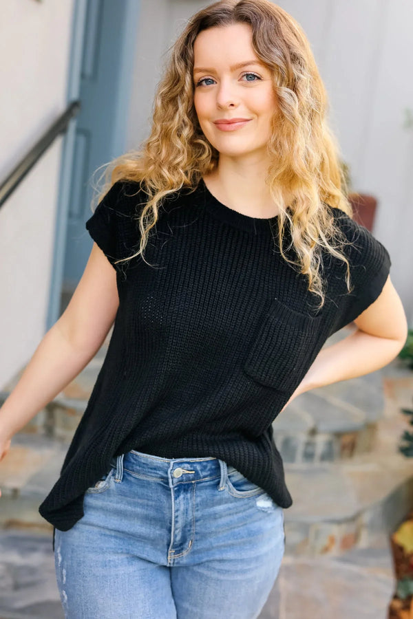 Best In Bold Black Dolman Ribbed Knit Sweater Top - Coeur de la Mode