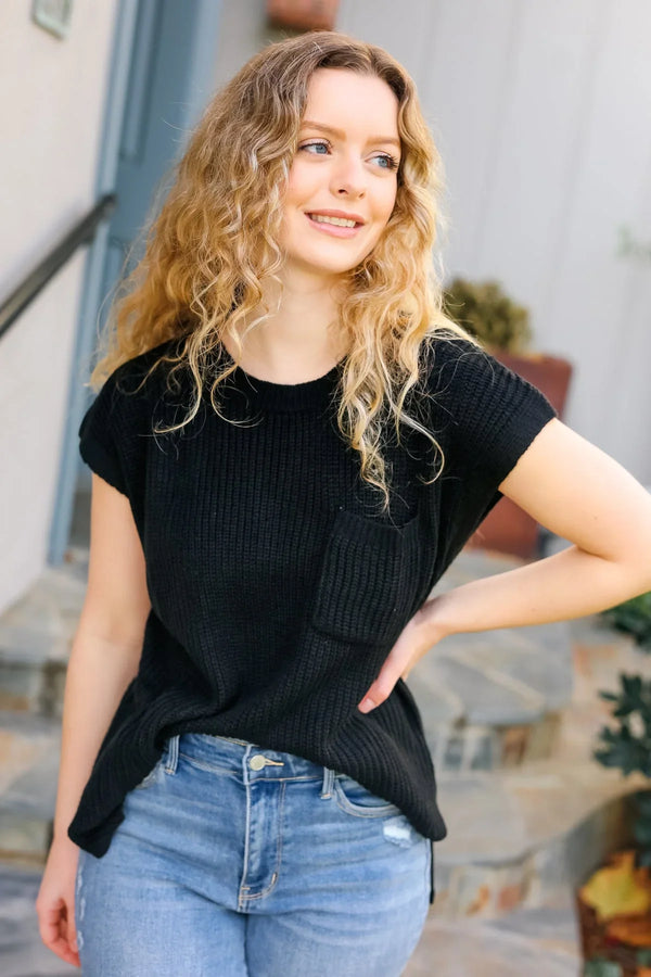 Best In Bold Black Dolman Ribbed Knit Sweater Top - Coeur de la Mode