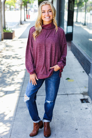 Weekend Ready Burgundy Brushed Mélange Mock Neck Sweater - Coeur de la Mode