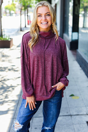 Weekend Ready Burgundy Brushed Mélange Mock Neck Sweater - Coeur de la Mode