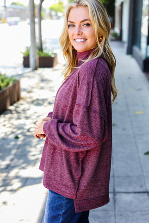 Weekend Ready Burgundy Brushed Mélange Mock Neck Sweater - Coeur de la Mode