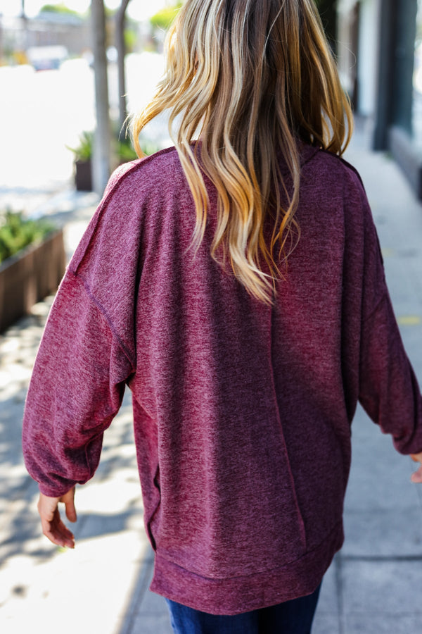 Weekend Ready Burgundy Brushed Mélange Mock Neck Sweater - Coeur de la Mode