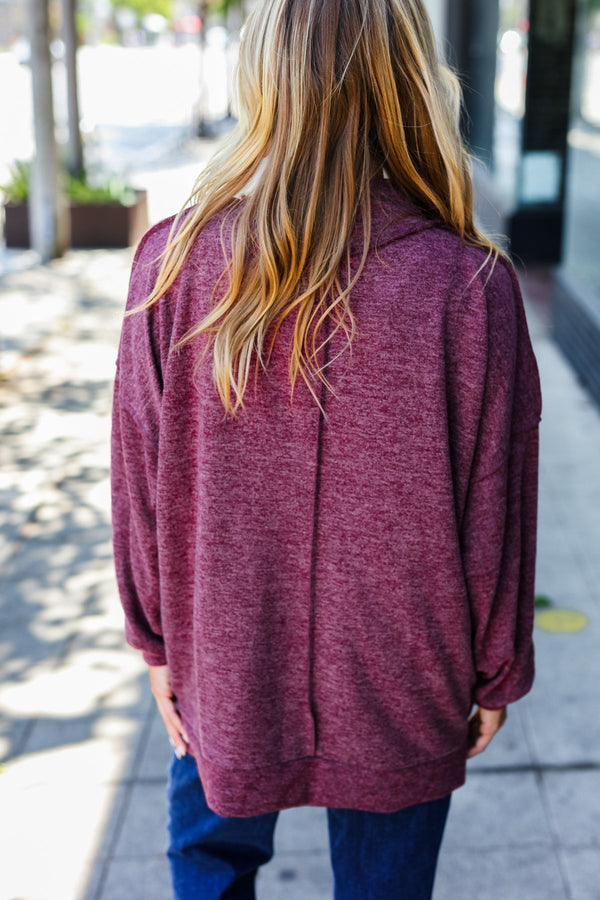 Weekend Ready Burgundy Brushed Mélange Mock Neck Sweater - Coeur de la Mode
