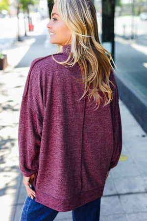 Weekend Ready Burgundy Brushed Mélange Mock Neck Sweater - Coeur de la Mode