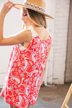 Coral Paisley Scallop Crochet Strap Tank Top - Coeur de la Mode