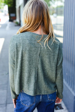 Olive Ribbed Dolman Cropped Sweater - Coeur de la Mode