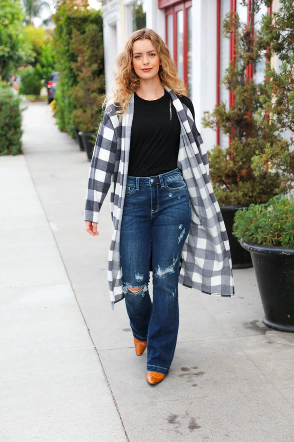 Get To Know You Black Buffalo Plaid Hacci Cardigan - Coeur de la Mode