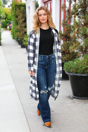 Get To Know You Black Buffalo Plaid Hacci Cardigan - Coeur de la Mode