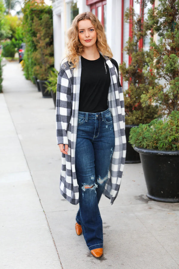 Get To Know You Black Buffalo Plaid Hacci Cardigan - Coeur de la Mode