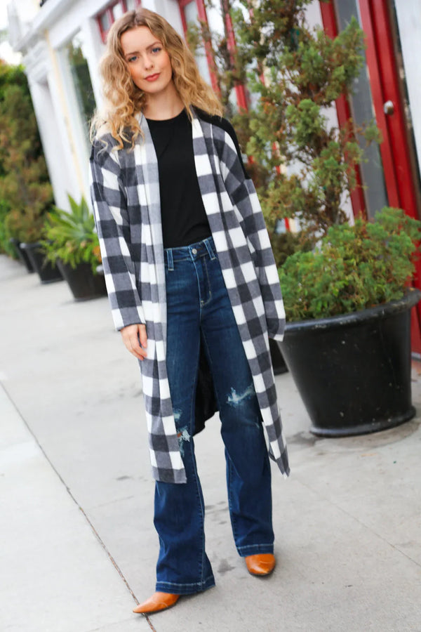 Get To Know You Black Buffalo Plaid Hacci Cardigan - Coeur de la Mode