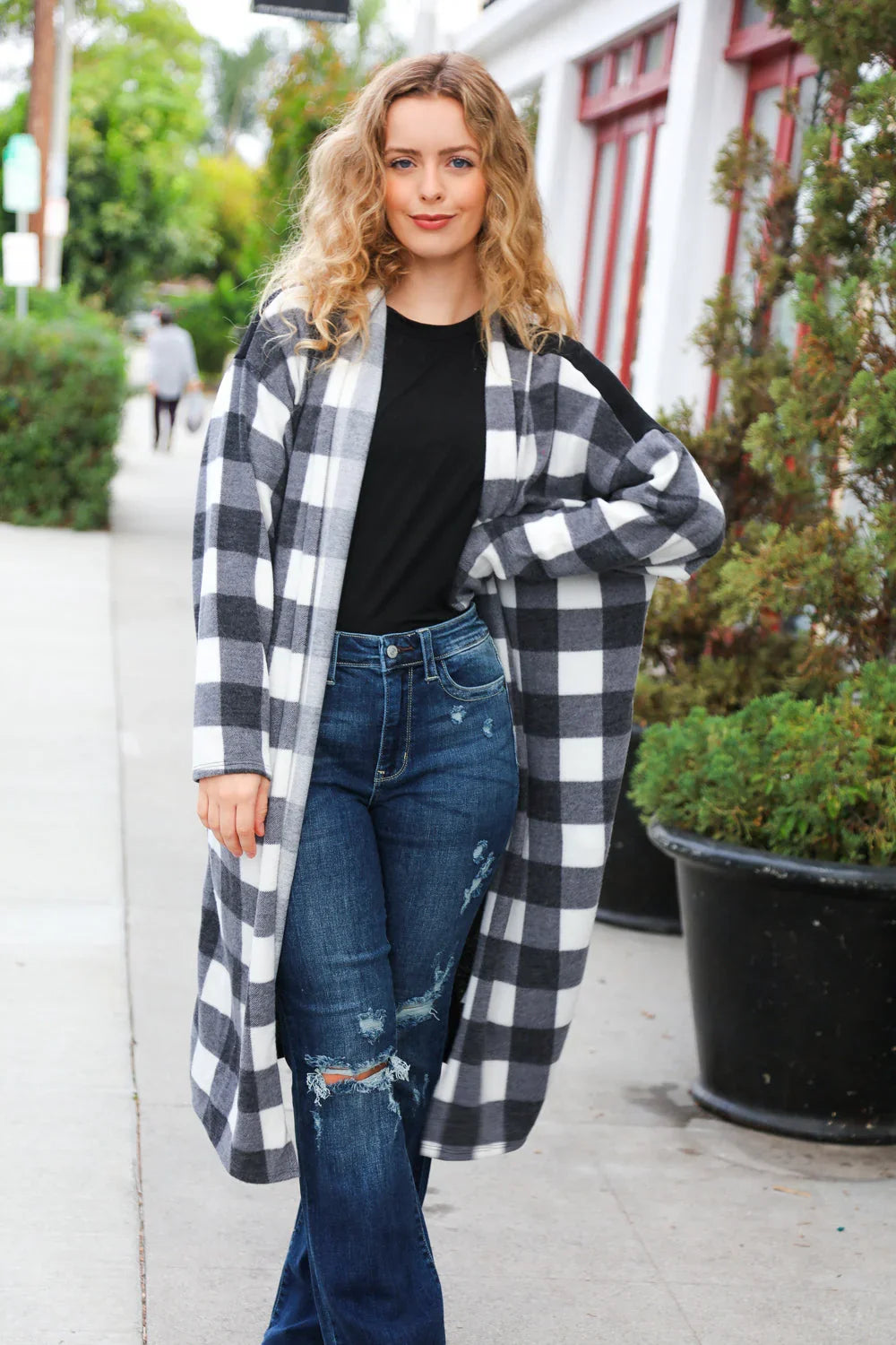 Get To Know You Black Buffalo Plaid Hacci Cardigan - Coeur de la Mode