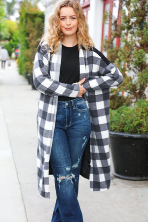 Get To Know You Black Buffalo Plaid Hacci Cardigan - Coeur de la Mode