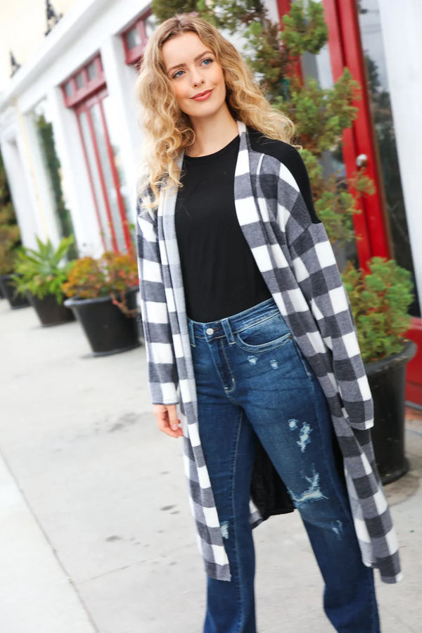 Get To Know You Black Buffalo Plaid Hacci Cardigan - Coeur de la Mode