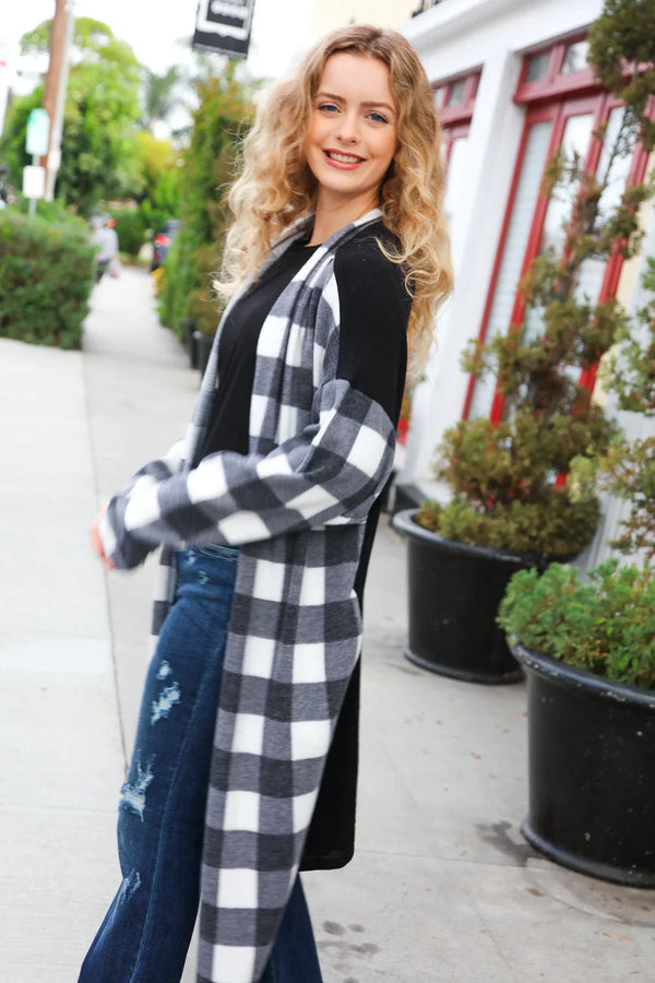 Get To Know You Black Buffalo Plaid Hacci Cardigan - Coeur de la Mode