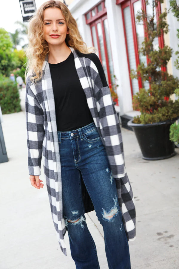 Get To Know You Black Buffalo Plaid Hacci Cardigan - Coeur de la Mode