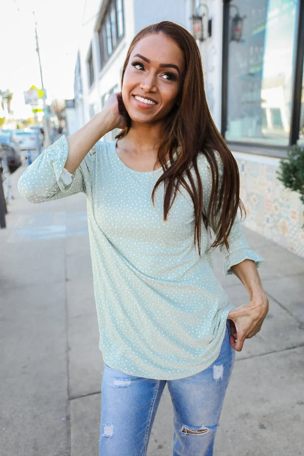 Dazzle in Grey Animal Print Ruched Sleeve Round Neck Top - Coeur de la Mode