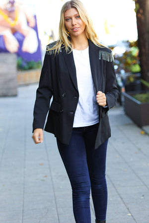 Holiday Ready Black Shoulder Tassel Fringe Blazer - Coeur de la Mode
